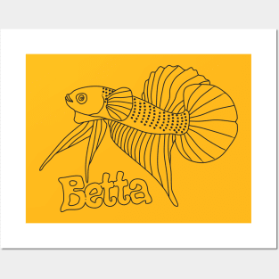 line art of monochrome beta fish Posters and Art